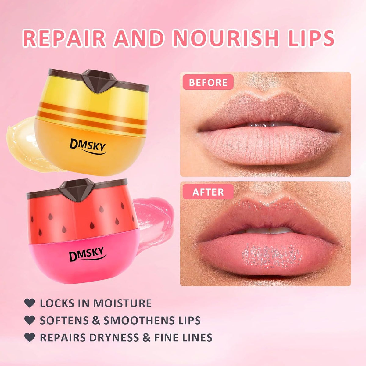 DMSKY Bee Lip Balm Honey Pot 6 PCS, Nourish & Hydrate Lip Sleeping Mask with Vitamin E, Lip Mask