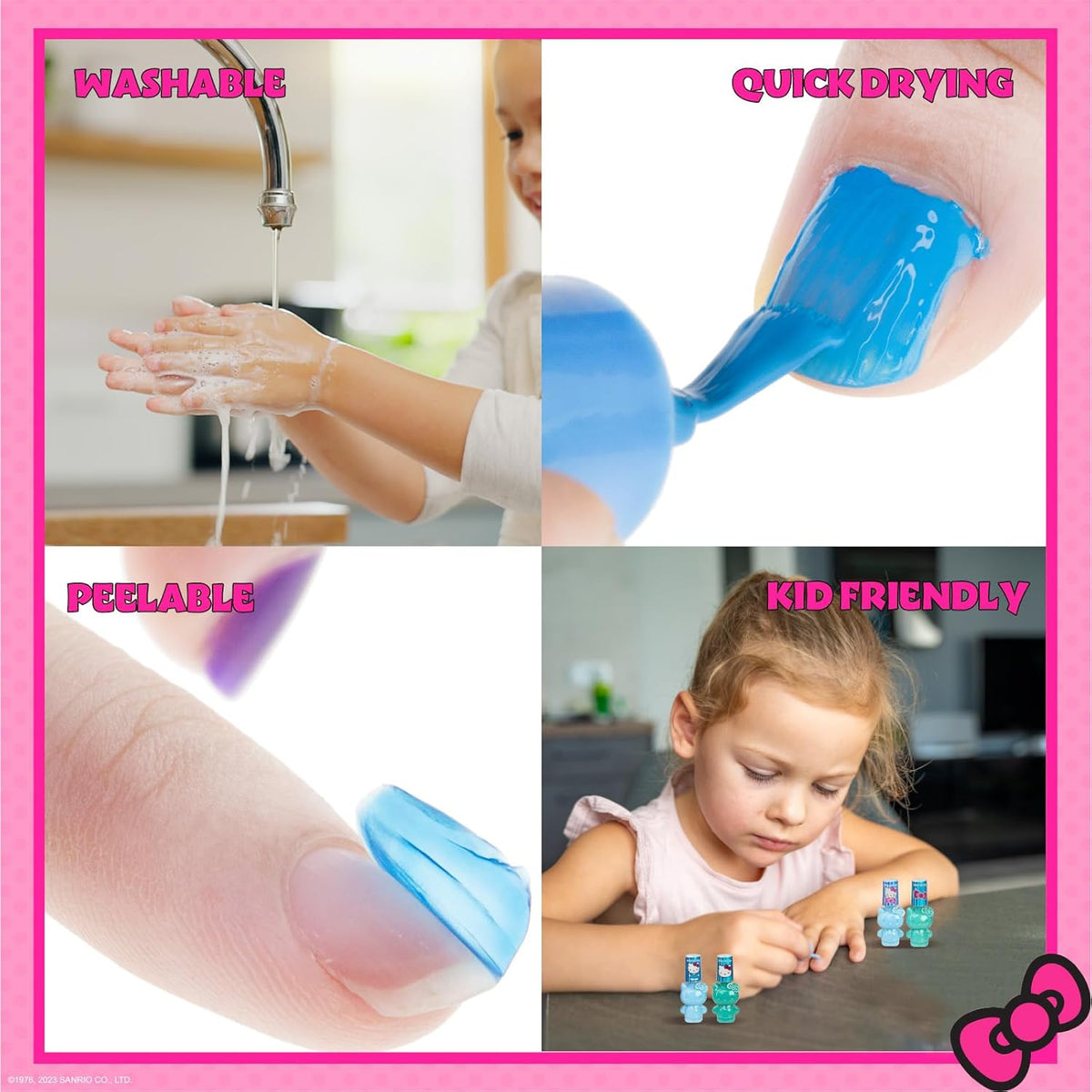 Hello Kitty Non-Toxic Peel-Off Water-Based Safe Quick Dry Nail Polish Set for Girl Kids Ages 3+
