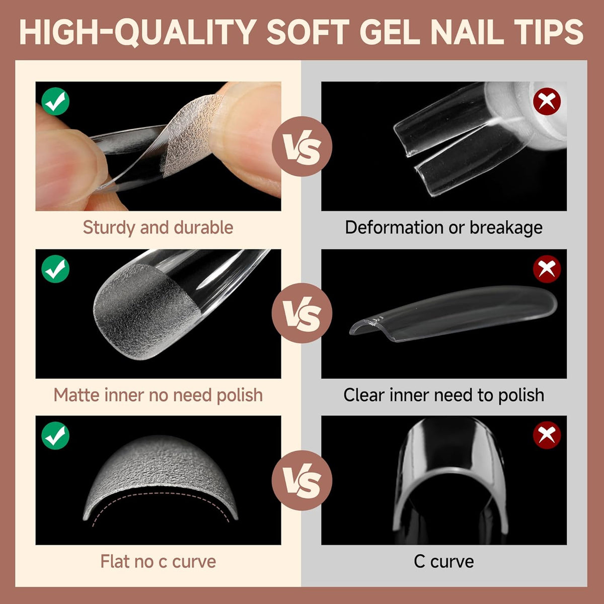 UNA GELLA Coffin Nails Tips, 216 PCS Soft Gel Nail Tips Coffin Half Matte Full Cover False Nails