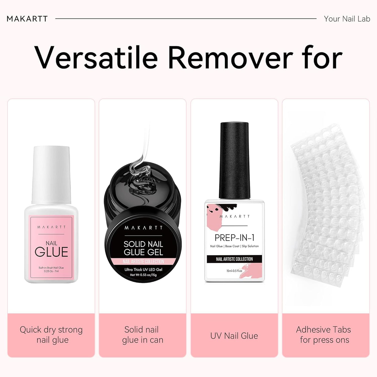 Makartt Press on Nail Glue Remover: Updated Formula with Vitamin E | Glue Debonder with 5 Wooden