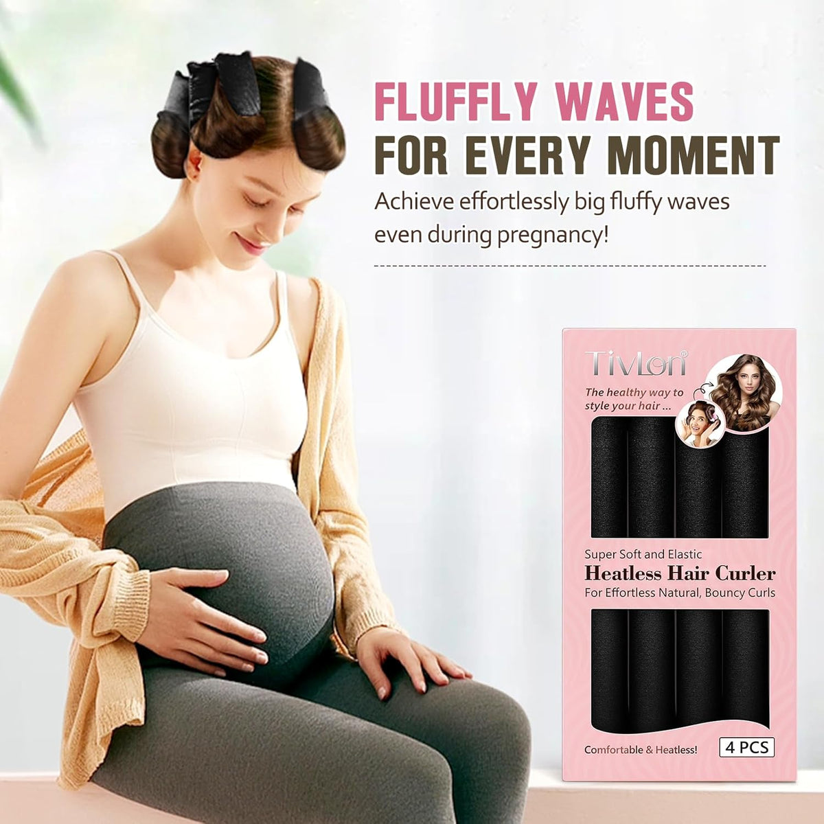 Heatless Curls Overnight, 4 Pcs No Heat Curling Blowout Rod, Satin Blowout Look Heatless Hair