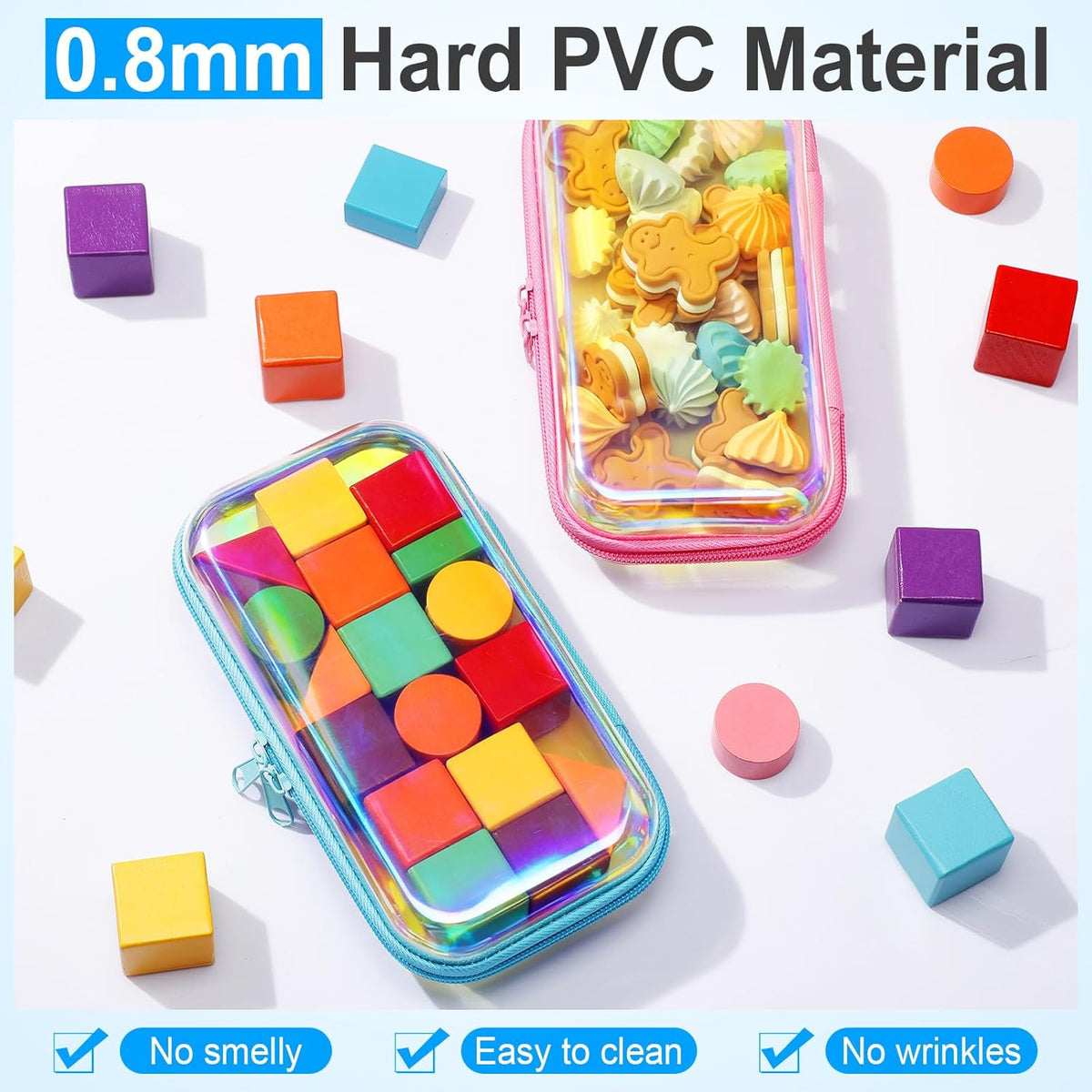 Sanwuta 6 Pcs Clear Hard Zipper Case Pencil Pouches Hard Plastic Zipper Pouches Makeup Bag
