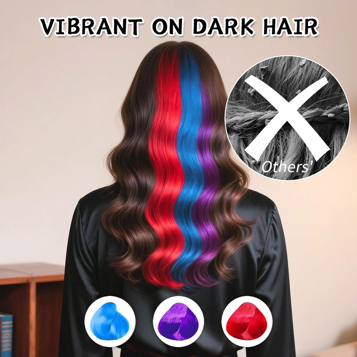 Byhoo Blue Red Purple Temporary Hair Color for Dark Hair Dye, Cream Formula, Washable Hair Dye for
