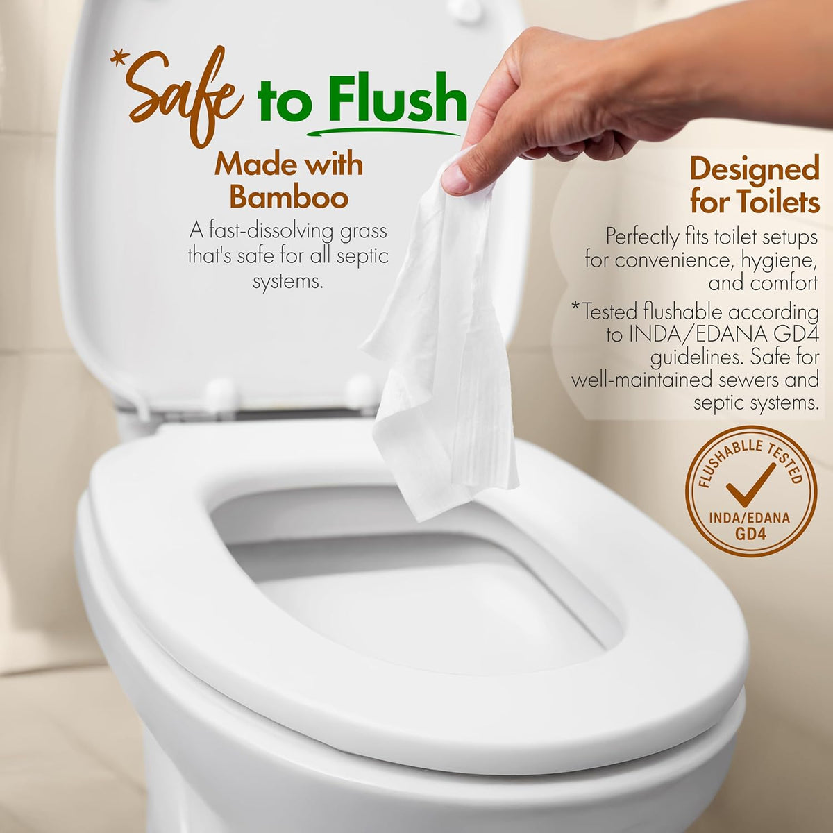 Bamboo Wipes – Pack of 4 (240 XL Flushable Wipes) – Organic, Tree-Free, FSC Certified & Septic Safe