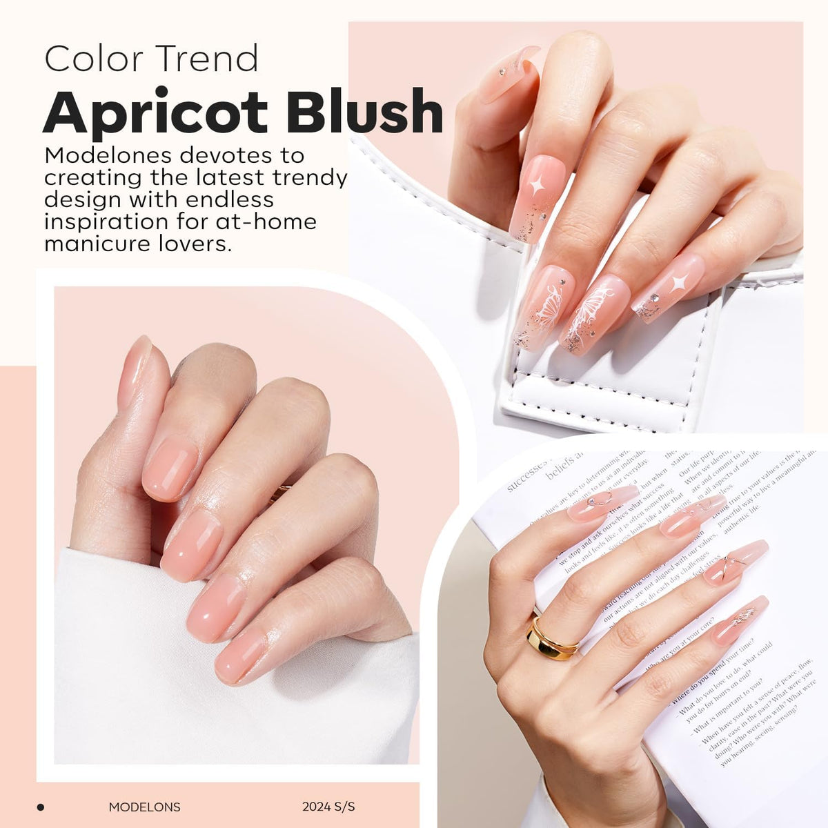 modelones Builder Nail Gel, 8-in-One Sheer Nude Pink Builder, Apricot Blush Pink Rubber Base for