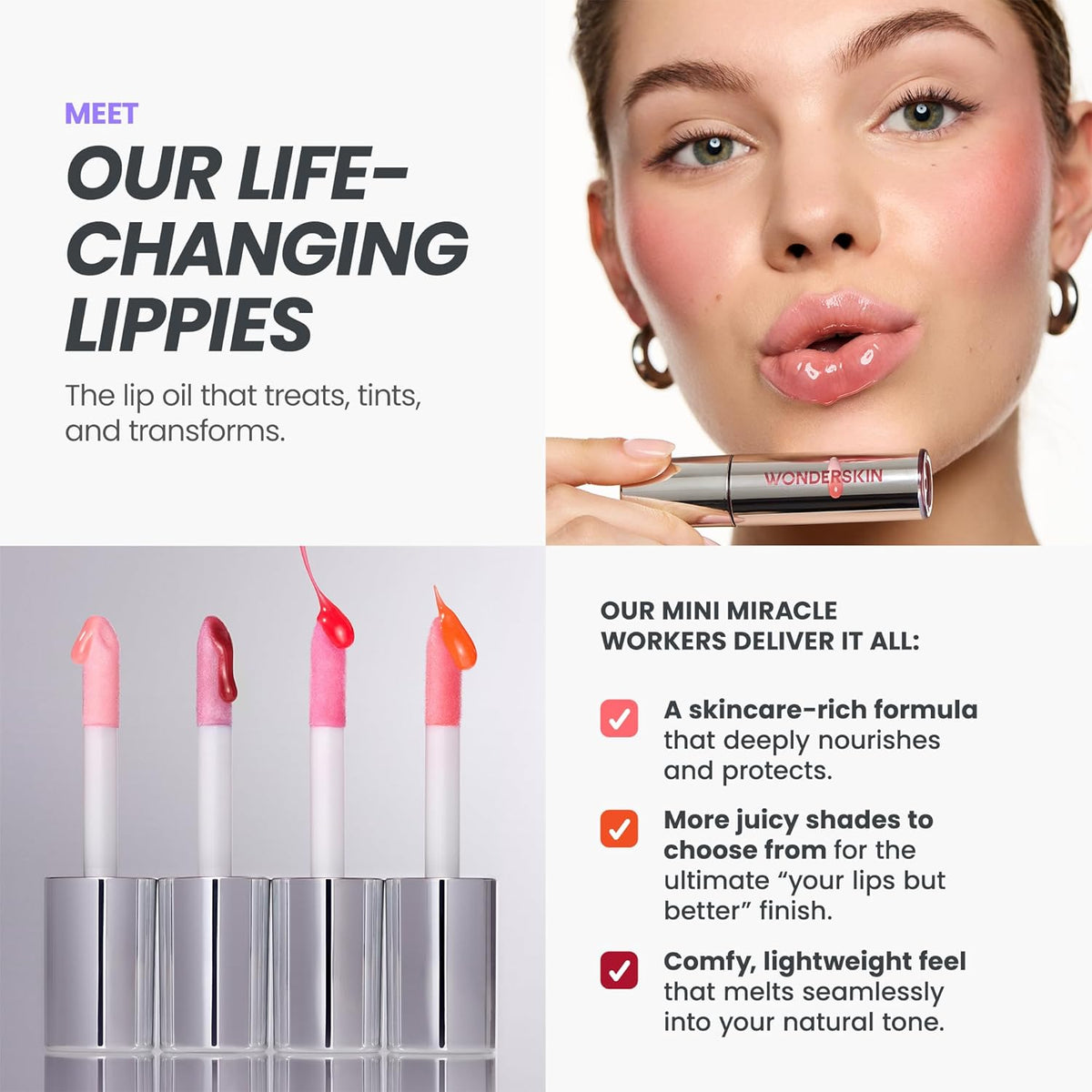 Wonderskin Lip Oil Rehab Serum - Tinted Lip Oil, Hydrating, Moisturizing, and Non-Sticky Coral Pink