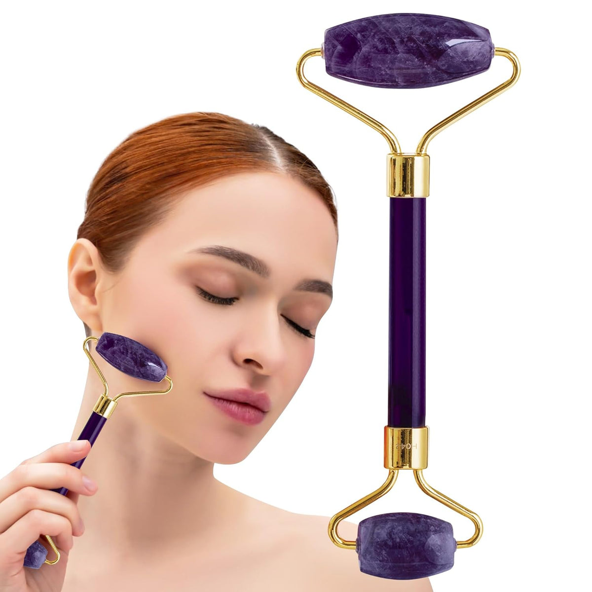 Amethyst Face Roller - Gua Sha Facial Tools, Jade Rollers for Face, Eye and Neck, Skin Care Kit for
