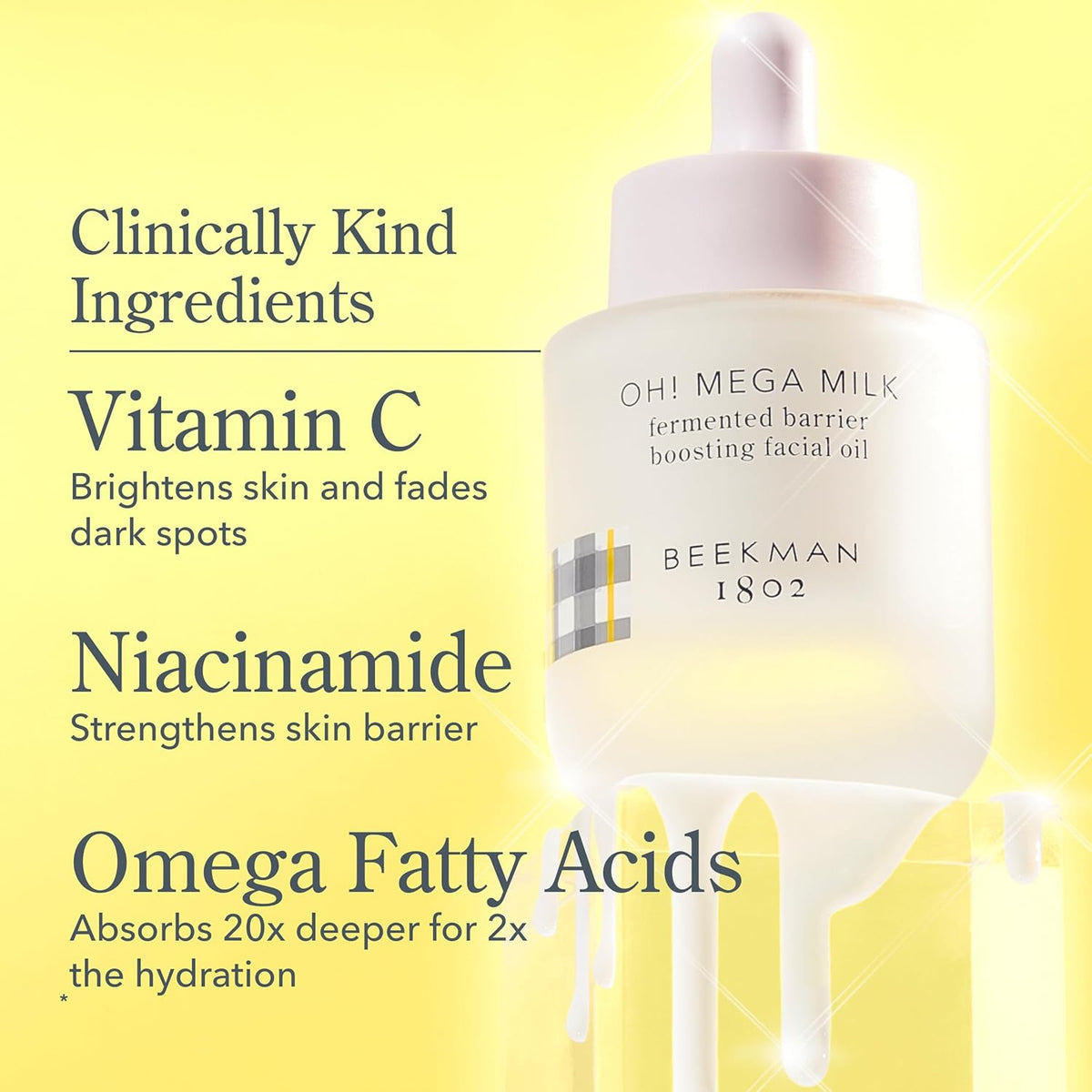 Beekman 1802 Oh Mega Milk Facial Oil - Hydrating Vitamin C & Niacinamide Serum - Repairs Skin