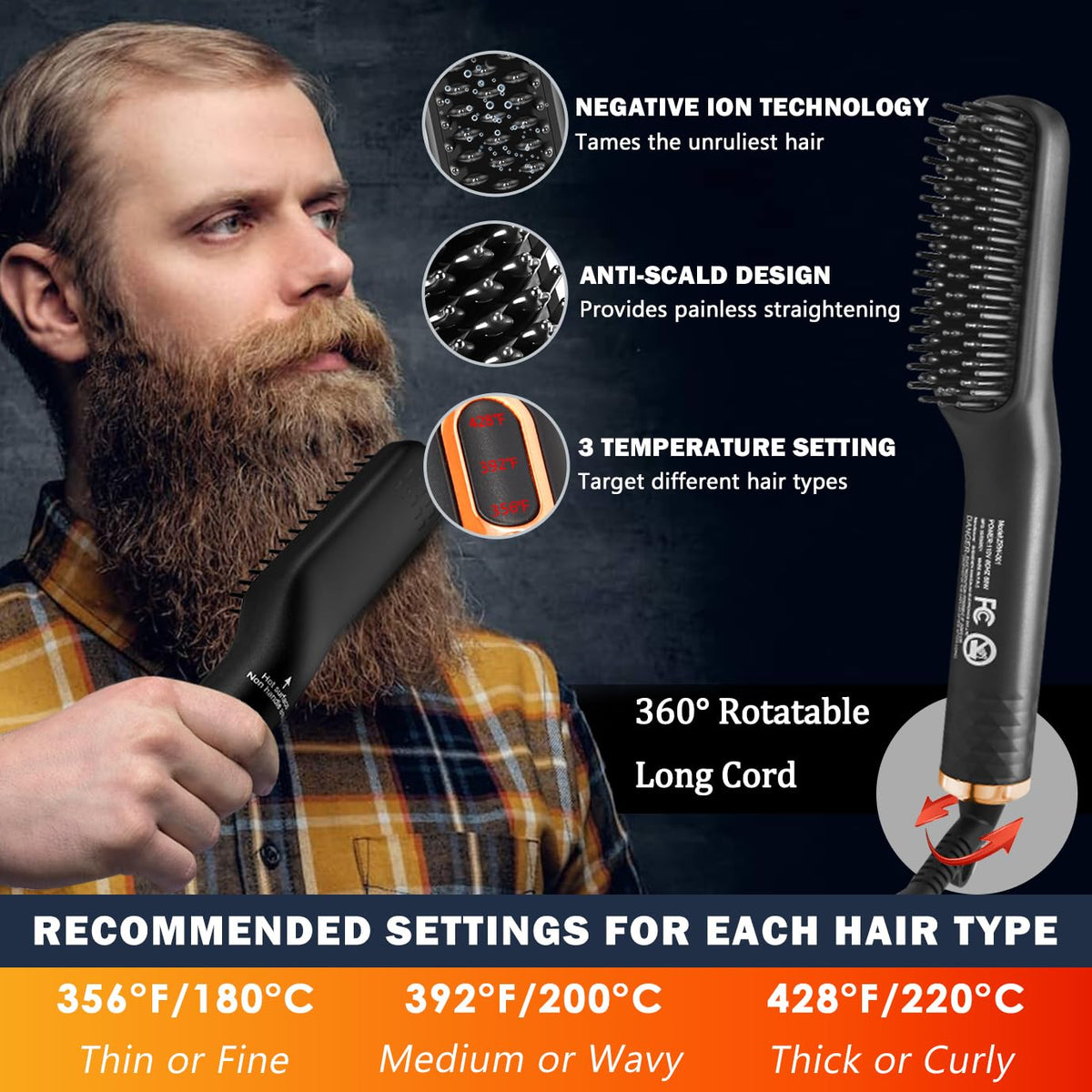Beard Straightener w/Beard Oil & Balm & Guide E-Book,Upgraded 3 in 1 Hair Straightener Brush Beard