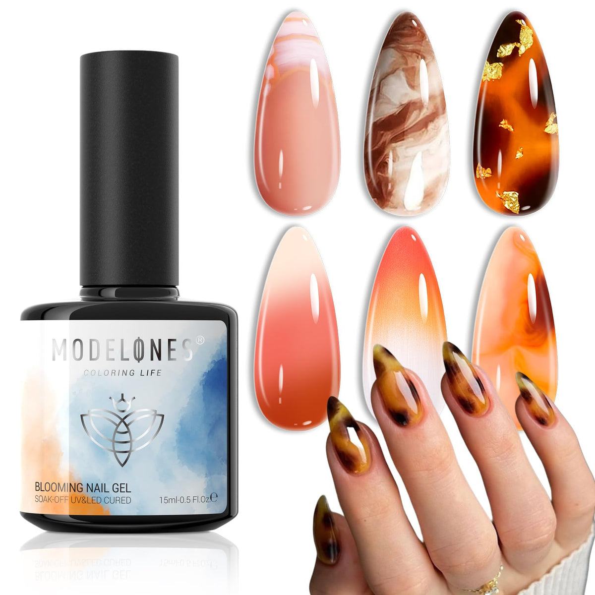 modelones Blooming Gel Nail Polish, 15 ml Clear Nail Art Accessories Stuff for Spreading Effects