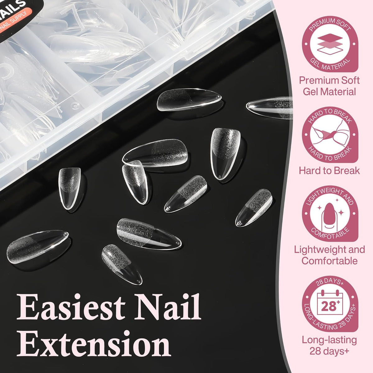 Medium Almond Nail Tips, 504pcs Soft Gel Pre-Filed Acrylic Almond Fake Nails, Half Matte Full Cover