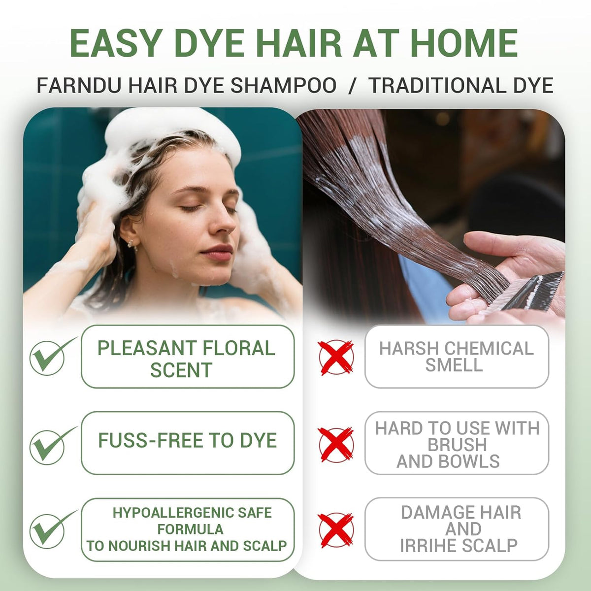 Light Brown Hair Dye Shampoo for Women Men, Instant Gray Hair Coverage Natural Herbal Hair Color