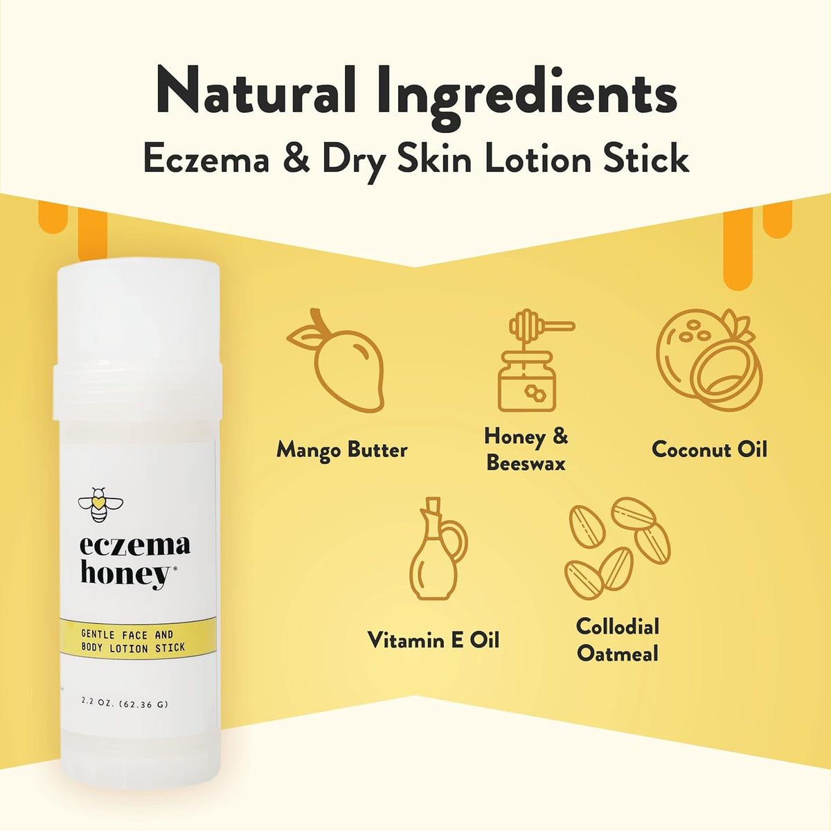 ECZEMA HONEY Gentle Face & Body Lotion Stick - Moisturizing Colloidal Oatmeal Hand Cream for