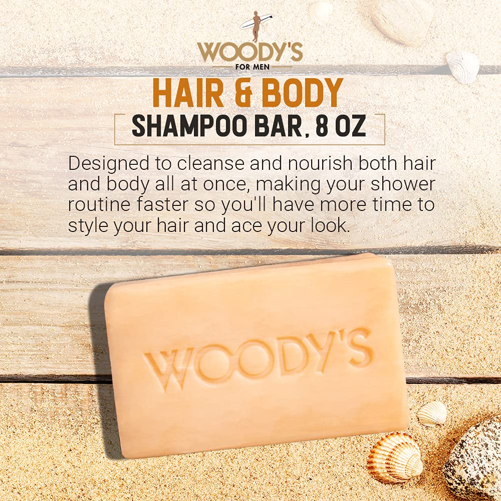 Woody's Hair & Body Shampoo Bar for Men – 2-in-1 Solid Shampoo Bar & Body Wash, Deep Cleansing
