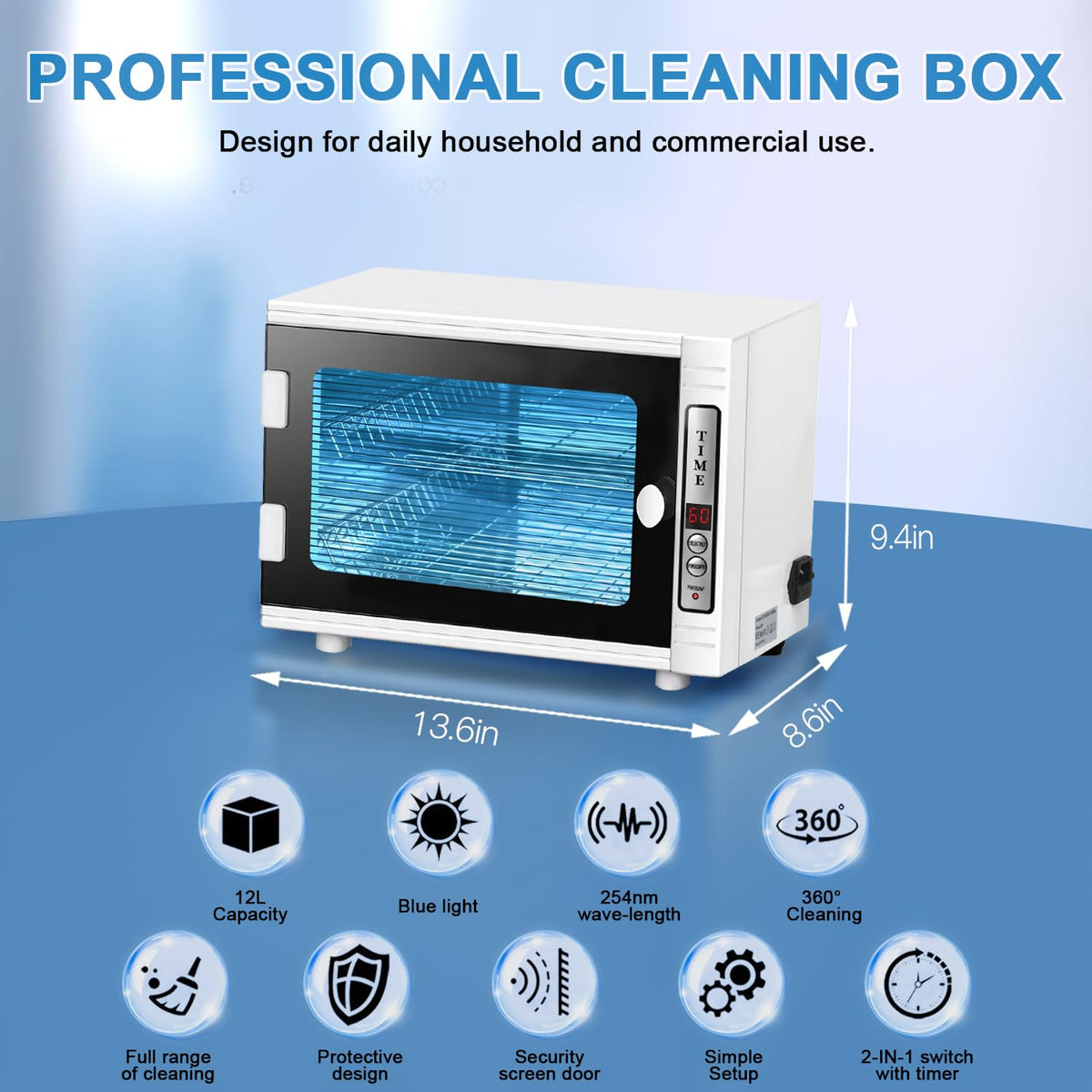 Nail Tool Cleaning Machine, 12L High Capacity Multi-Functional Nail Cleaner Box Manicure Tool