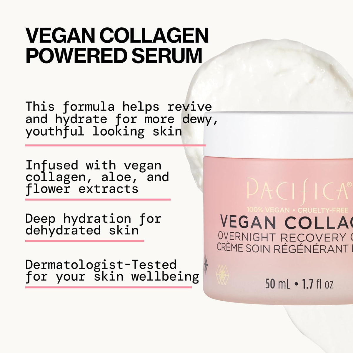Pacifica Night Face Cream - Vegan Collagen Overnight Recovery Cream, Nighttime Face Cream for