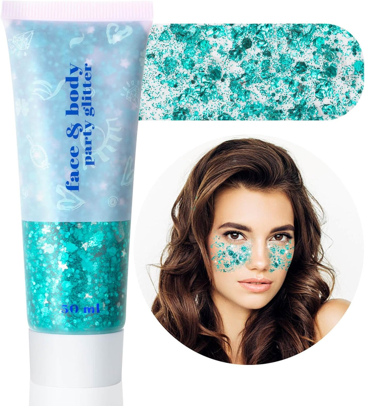 MEICOLY Teal Body Glitter,Mermaid Face Glitter Gel for Halloween Face Paint,Dazzle Green Chunky