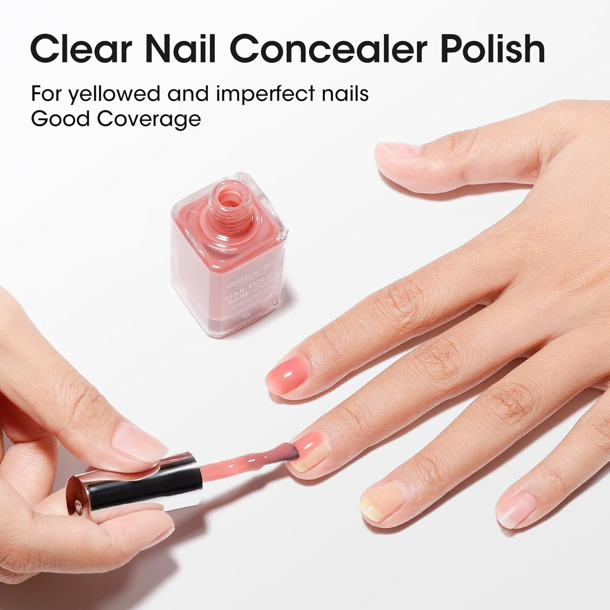 GELLEN 4-In-1 Illuminating Nail Concealer Base Coat Polish Dusty Rose Pink, Sheer Nail Strengthener