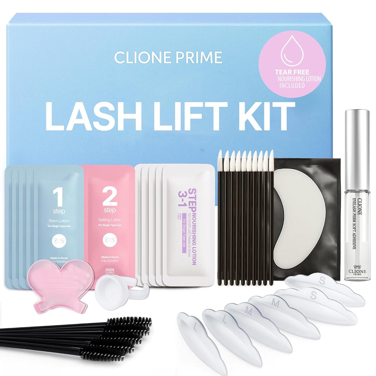 Korean Lash Lift Kit - 5 Sets Eyelash Curling Perm with Upgraded Glue, Easy for Beginner &