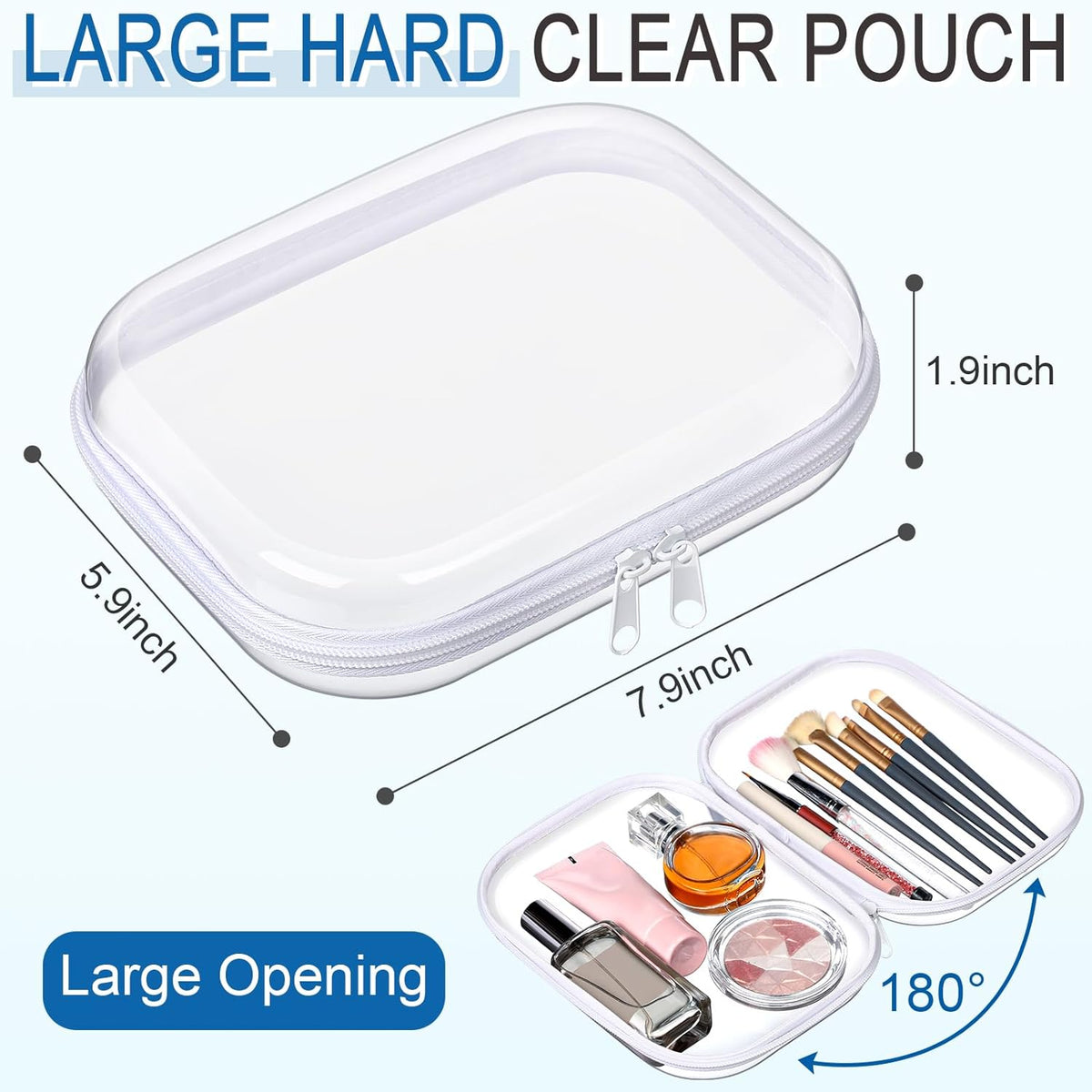 Sanwuta 6 Pcs Clear Hard Zipper Case Pencil Pouches Hard Plastic Zipper Pouches Makeup Bag