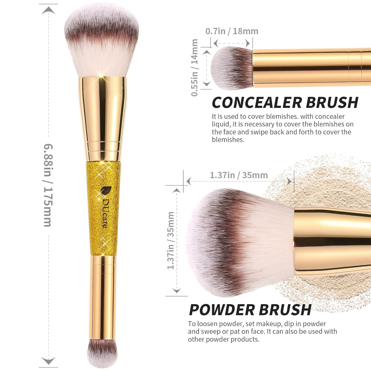 DUcare Powder Concealer Brush Foundation Makeup Brushes Double Ended Perfect for Rounded Taperd