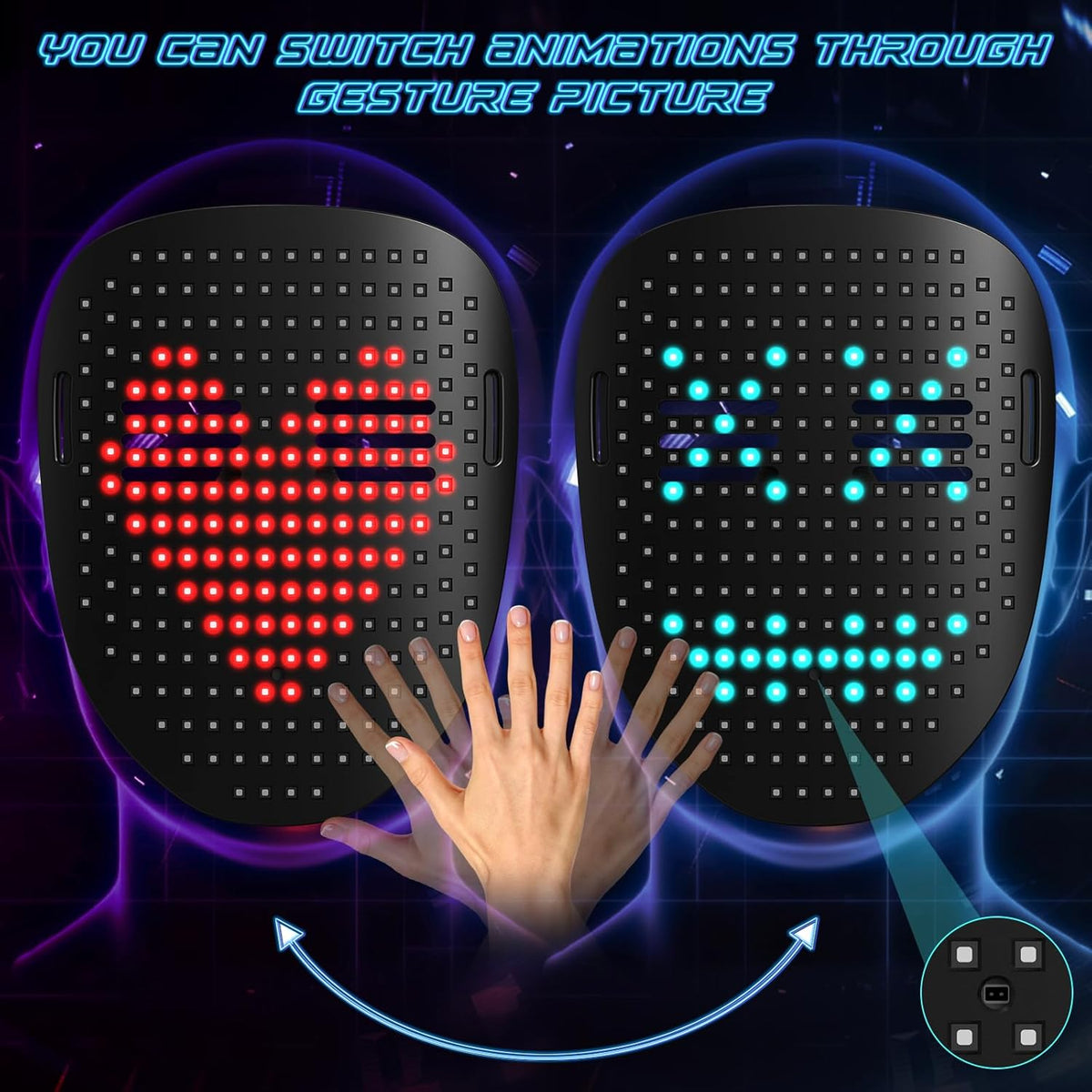 AIGLUN LED Face Transforming Mask with Gesture Control Fun - Cool stuff Halloween Cosplay and