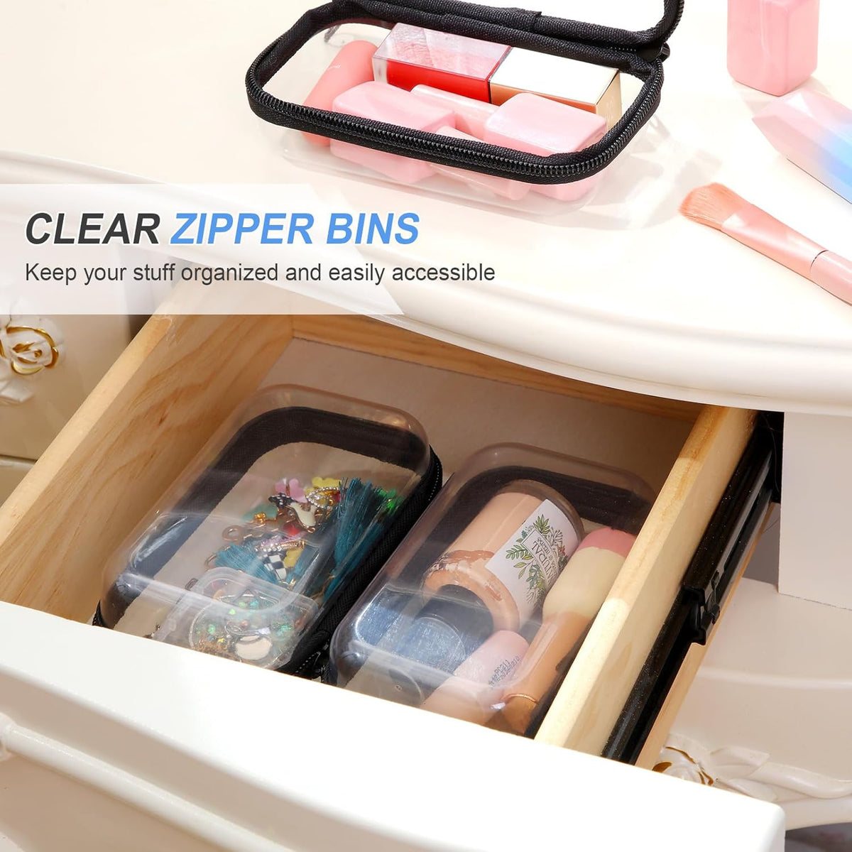 Hoolerry 3 Pcs Clear Hard Zipper Case Plastic Pouch Transparent Hard Case Clear Makeup Bag Portable