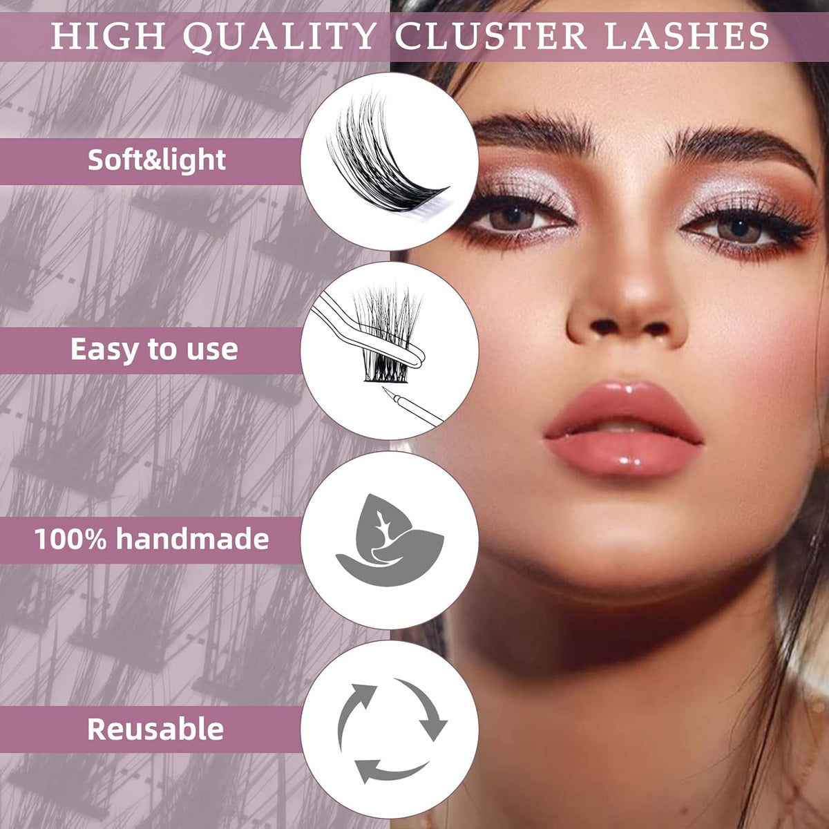 QUEWEL Cluster Lashes 72 Pcs Wide Stem Individual Lashes C/D Curl 8-16mm Length DIY Eyelash