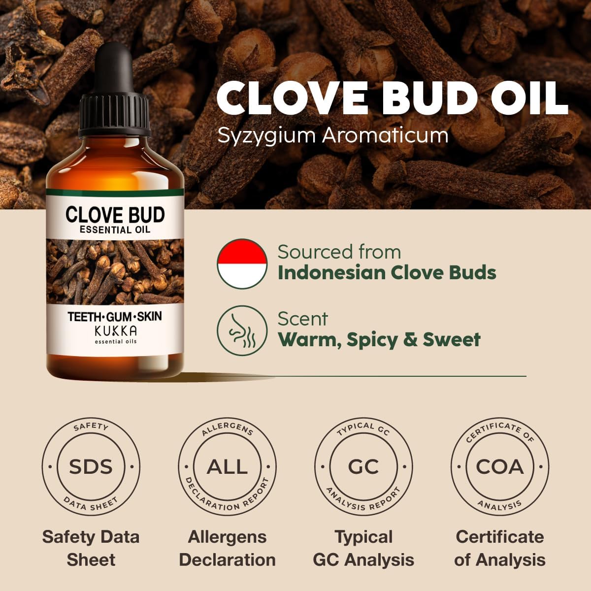 Kukka Clove Oil for Teeth and Gums - 4 Fl Oz - Clove Essential Oil - Sourced from Flower Buds