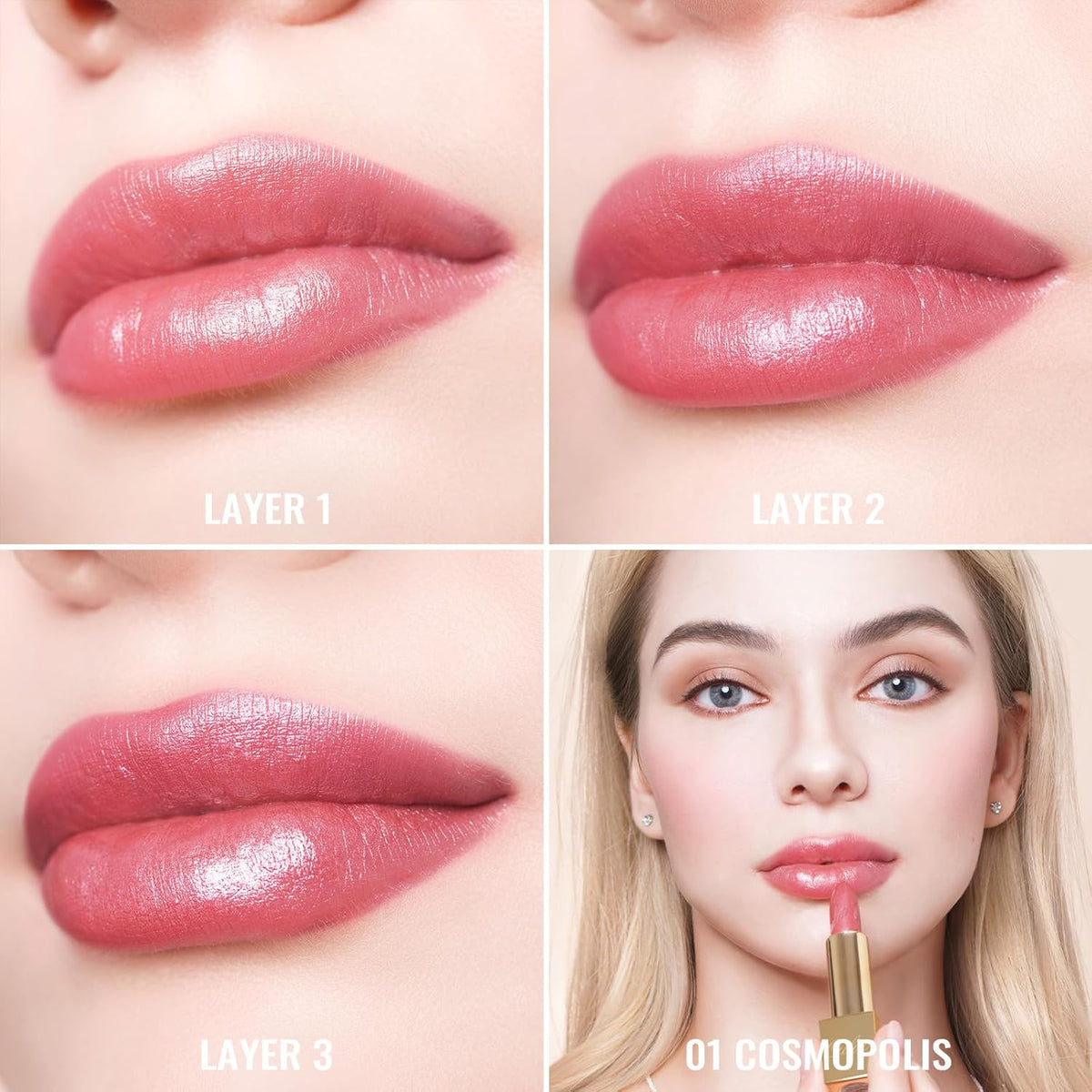 Oulac Pink Lipstick for Women with Metallic 3D Shine Lightweight Hydrating Formula, High Impact Lip