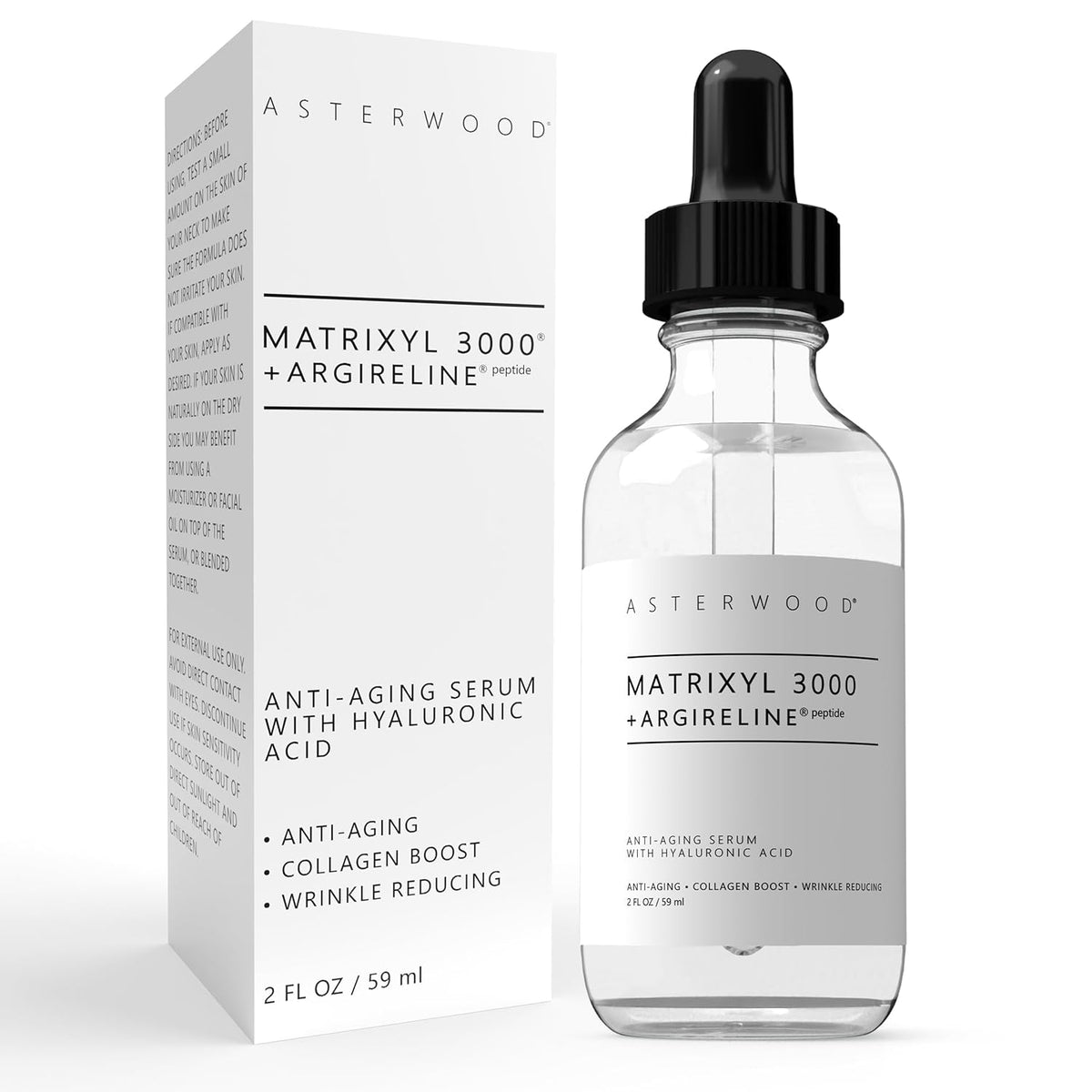 Asterwood Matrixyl 3000 + Argireline Serum with Hyaluronic Acid - Anti-Aging, Wrinkle Reducing