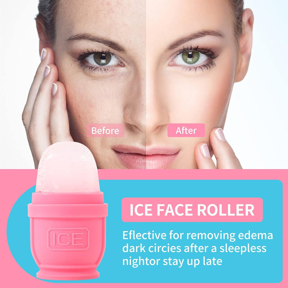 2 Packs Face and Body Ice Roller, Silicone Ice Cube for Puffiness, Pain Relief, Cold Therapy Ice