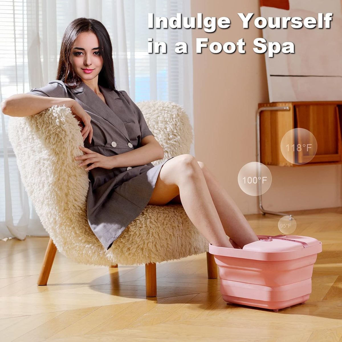 Collapsible Foot Bath Spa with heat and Massage Rollers, Foldable Foot Soak Tub with Bubbles Jets
