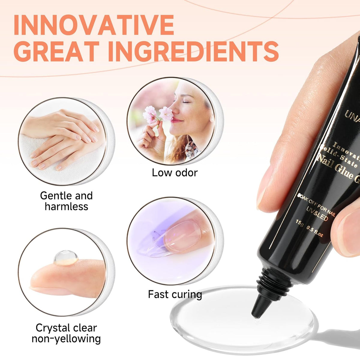 UNA GELLA Solid Nail Glue Gel 15ml Lamp Curing Needed Solid Soak Off U V/LED Lamp Required Super