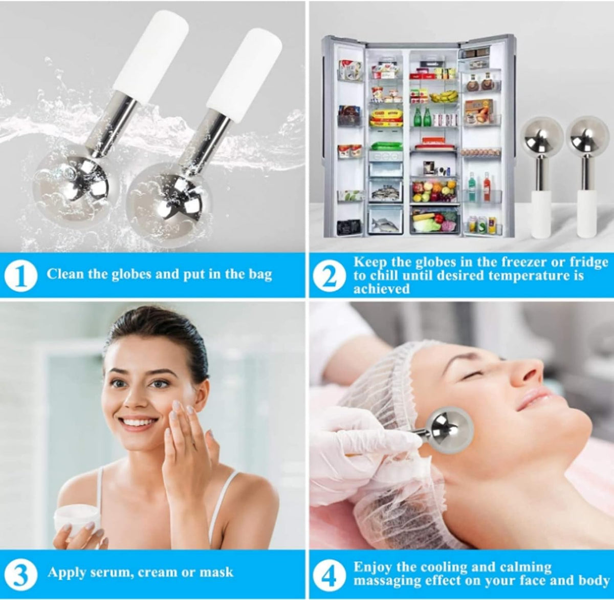 Globes for Facials, Cooling Roller for Face, Cryo Sticks Massager for Face Neck & Eyes, Cold Roller
