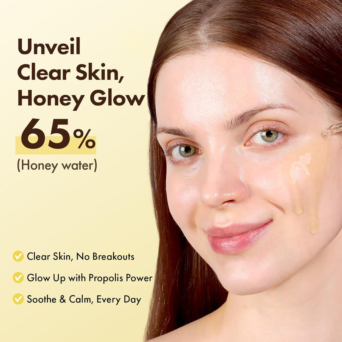 Honey Glow 65% Propolis Serum, Hyaluronic Acid, Kojic Acid, Niacinamide, Hydrating Facial Soothing