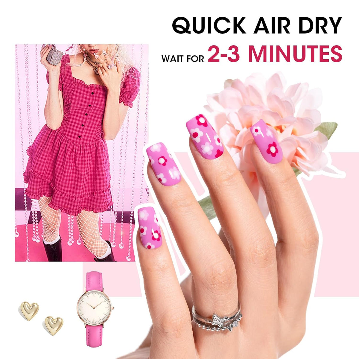 GELLEN Hot Pink Nail Polish, Pinkish Purple Natural Traditional Regular Nail Polish Quick Air Dry