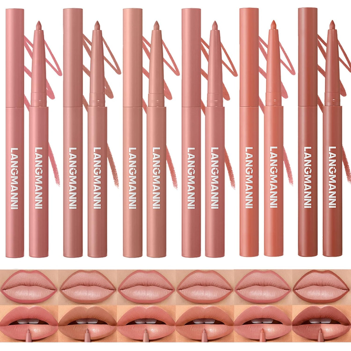 LANGMANNI 6Pcs Sculpting Matte Velvet Lip Liner Set,Smooth Creamy Texture,Waterproof And High