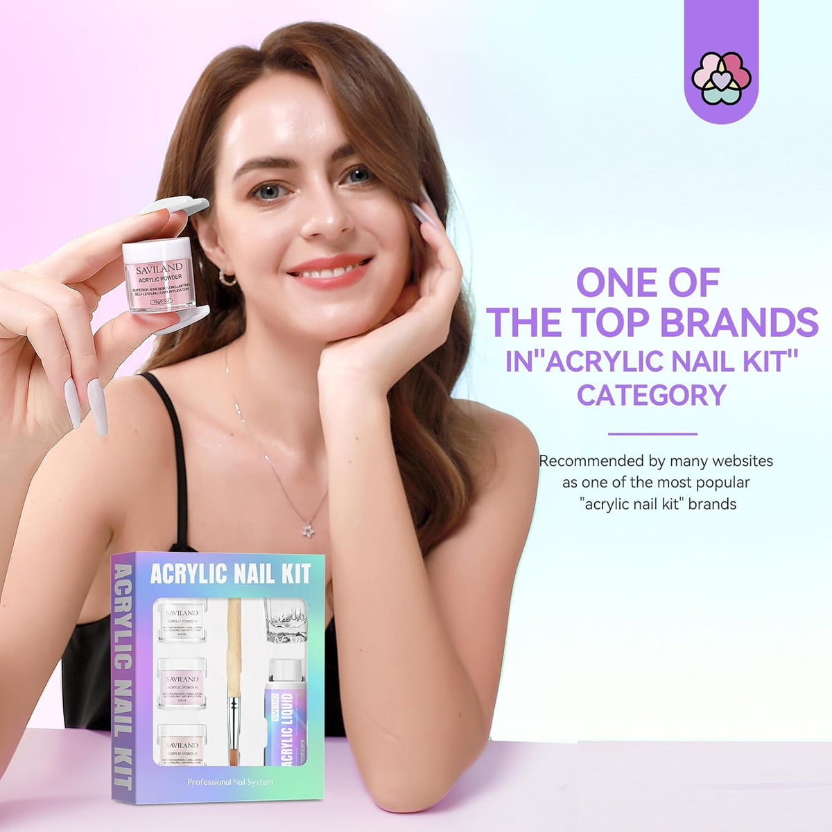 SAVILAND Essentials Acrylic Nail Kit for Beginners: Clear Nudes Pink Acrylic Powder and Liquid Set