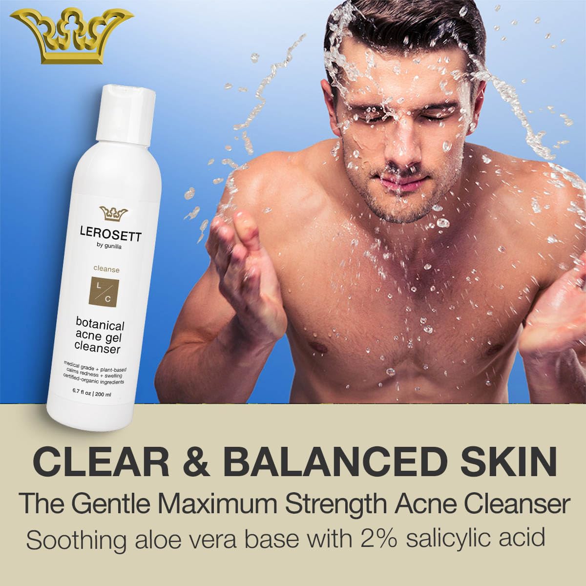 LEROSETT Acne Kit Includes Cleanser Moisturizer & Spot Treatment Mask Organic Calming Aloe & Clay