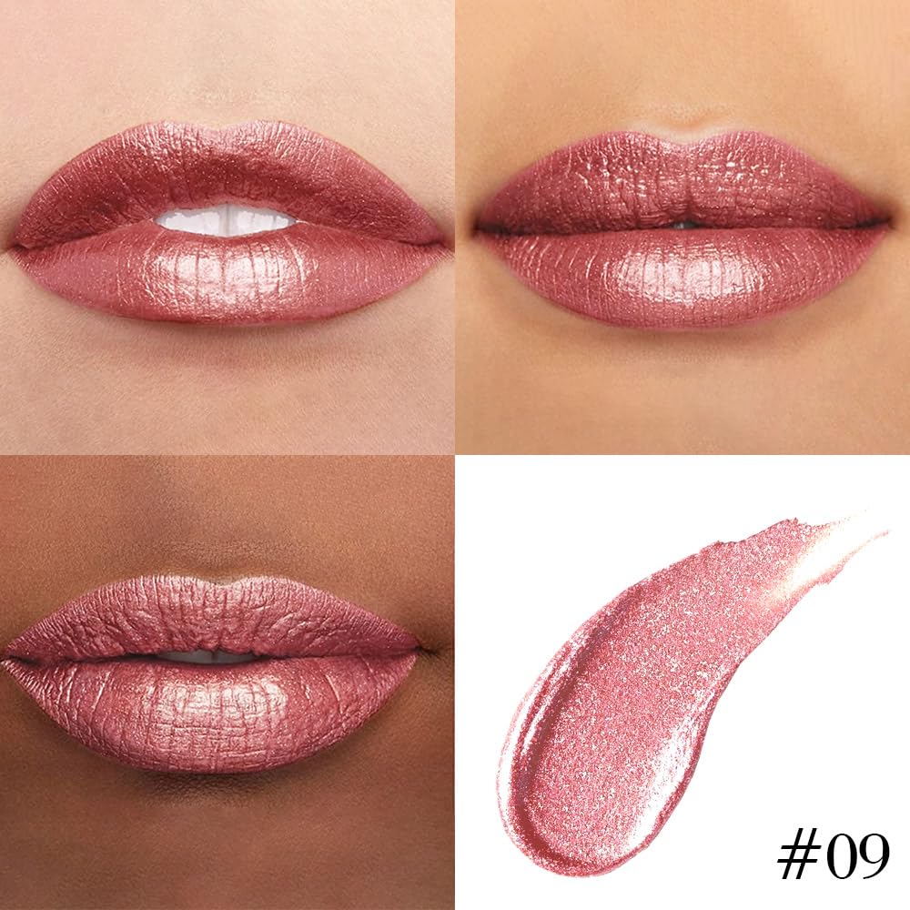 evpct Pine Red Metallic Glitter Lip Liner and Lipstick Combo Lip Gloss Stain Set Makeup for Women