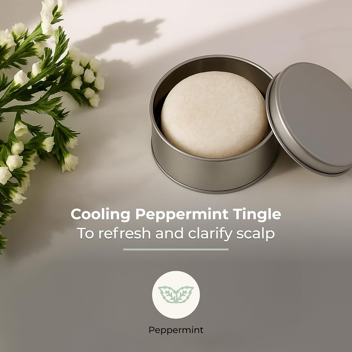 Peppermint Breeze Shampoo Bar, Vegan Solid Hair Cleanser with Refreshing Peppermint, for Oily Hair