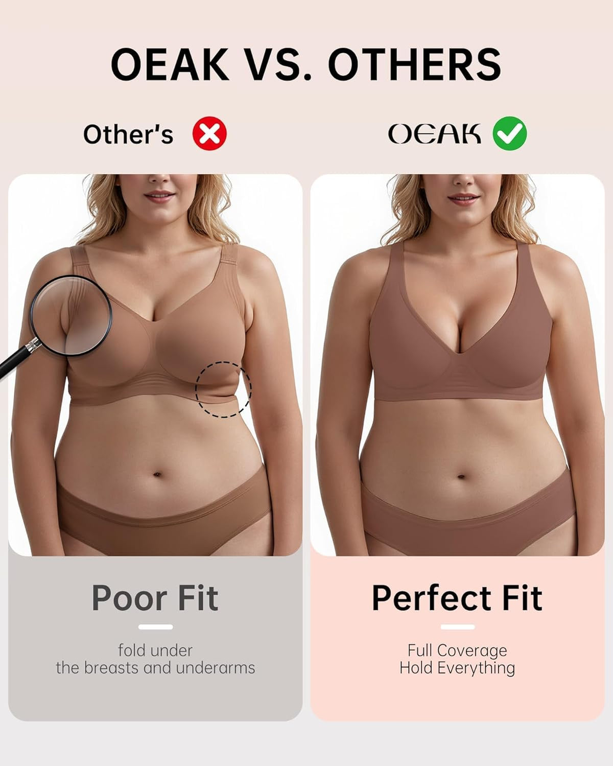 OEAK Womens Deep V Bras Wireless Comfortable Bra Supportive No Underwire Bras Tshirt Push Up