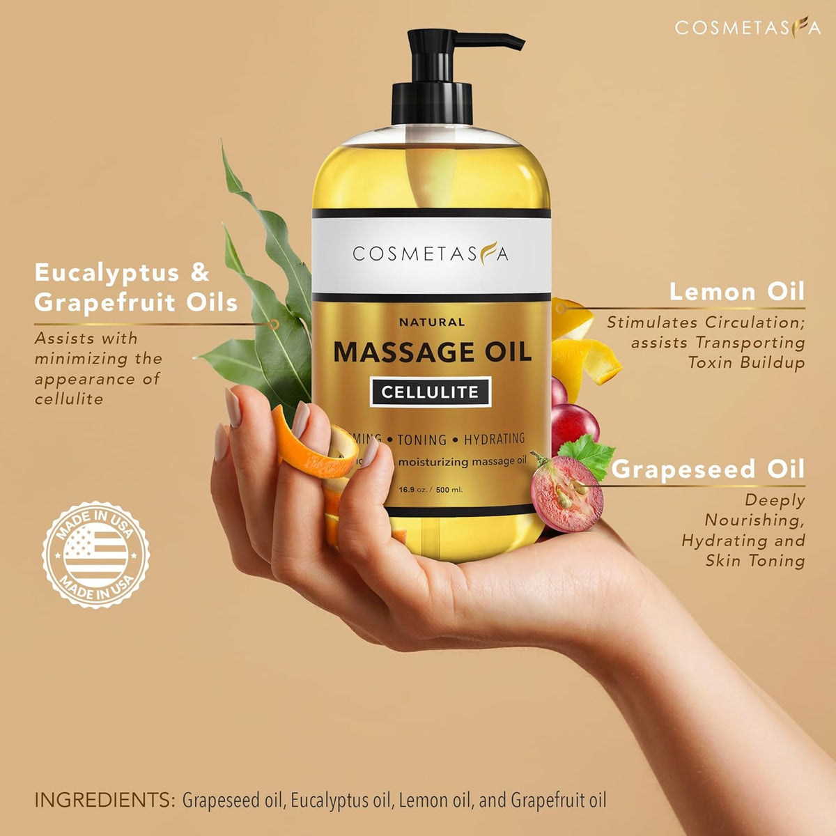 Cellulite Massage Oil, Gel & Mitt - Natural Hot Cream Massage Gel, Oil & Massager - Firm, Tone