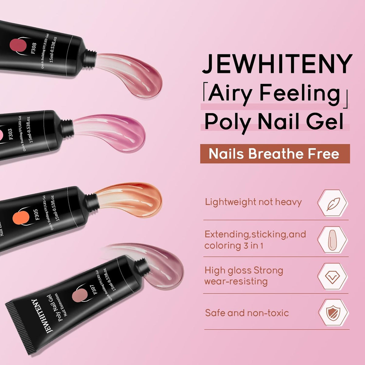 JEWHITENY Poly Extension Gel Nail Kit 14 PCS Poly Gel Kit with Slip Solution and Mini Lamp Nail Art