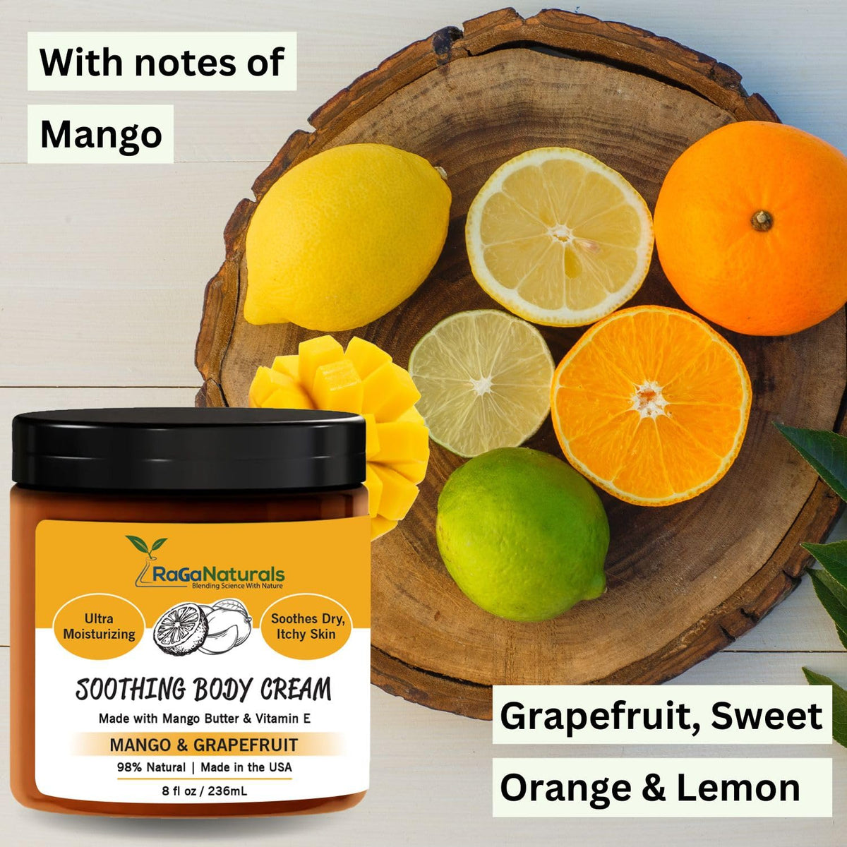 RaGaNaturals Mango Butter Hand & Body Cream for Dry Skin - All Natural, Tropical, Smell Good