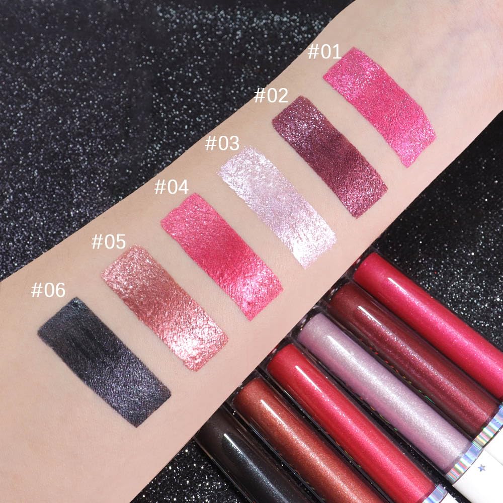 evpct 1Pcs Dark Wine Red Metallic Shimmer Glitter Lip Gloss Liquid Lipstick Long Lasting Waterproof