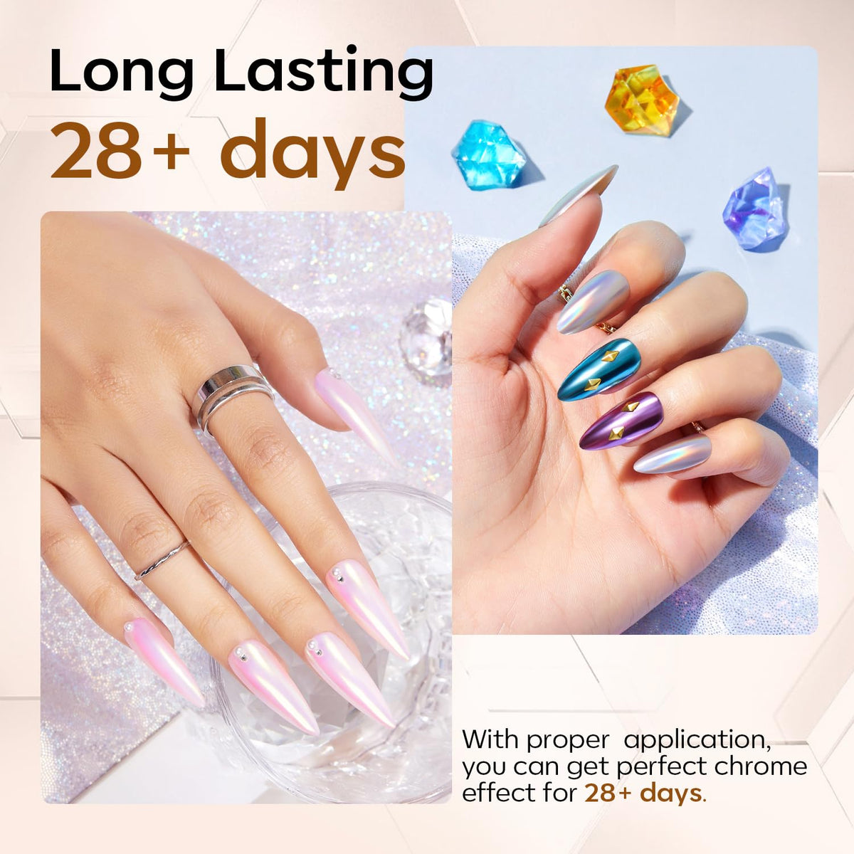 modelones Gel Top Coat for Chrome Nail Powder, Clear Mirror Shiny Chrome Top coat No Wipe Long