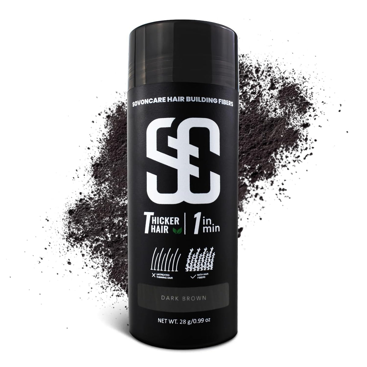 SOVONCARE Hair Fibers for Thinning Hair Dark Brown, Hair Building Fibers for Bald Spots