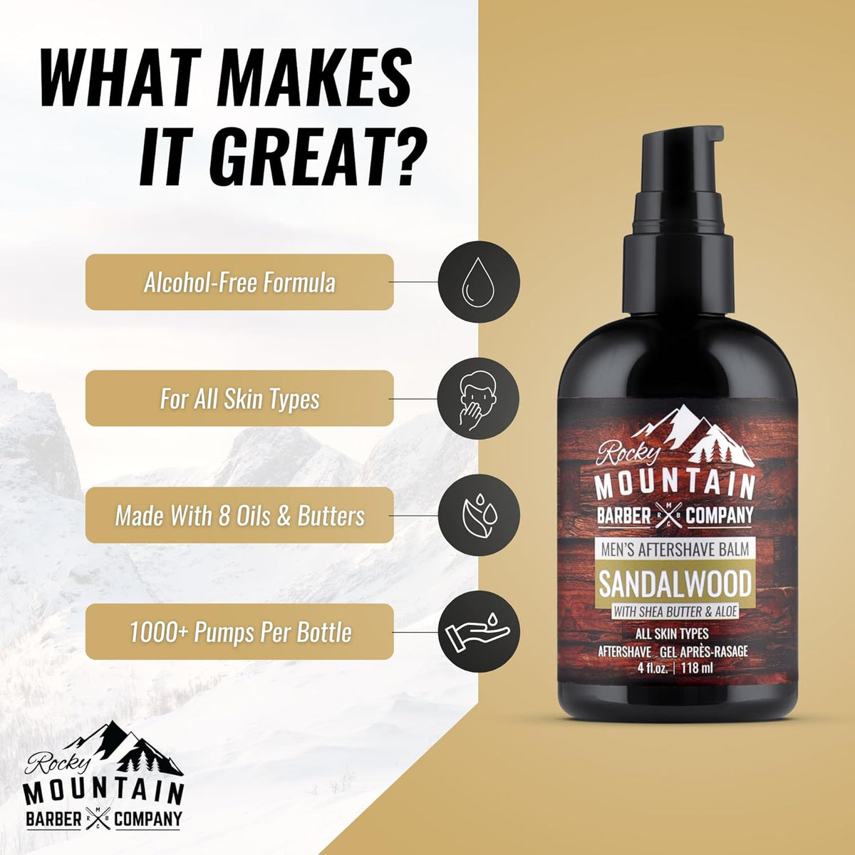 Rocky Mountain Barber Company Aftershave Balm for Men – with Sandalwood Essential Oil, Coconut Oil